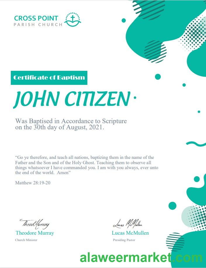 USA Baptism Certificate template in Word and PDF format, version 2